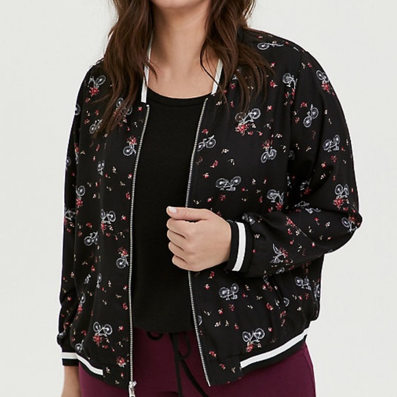 Torrid black floral and bike bomber jacket - Picture 1 of 16